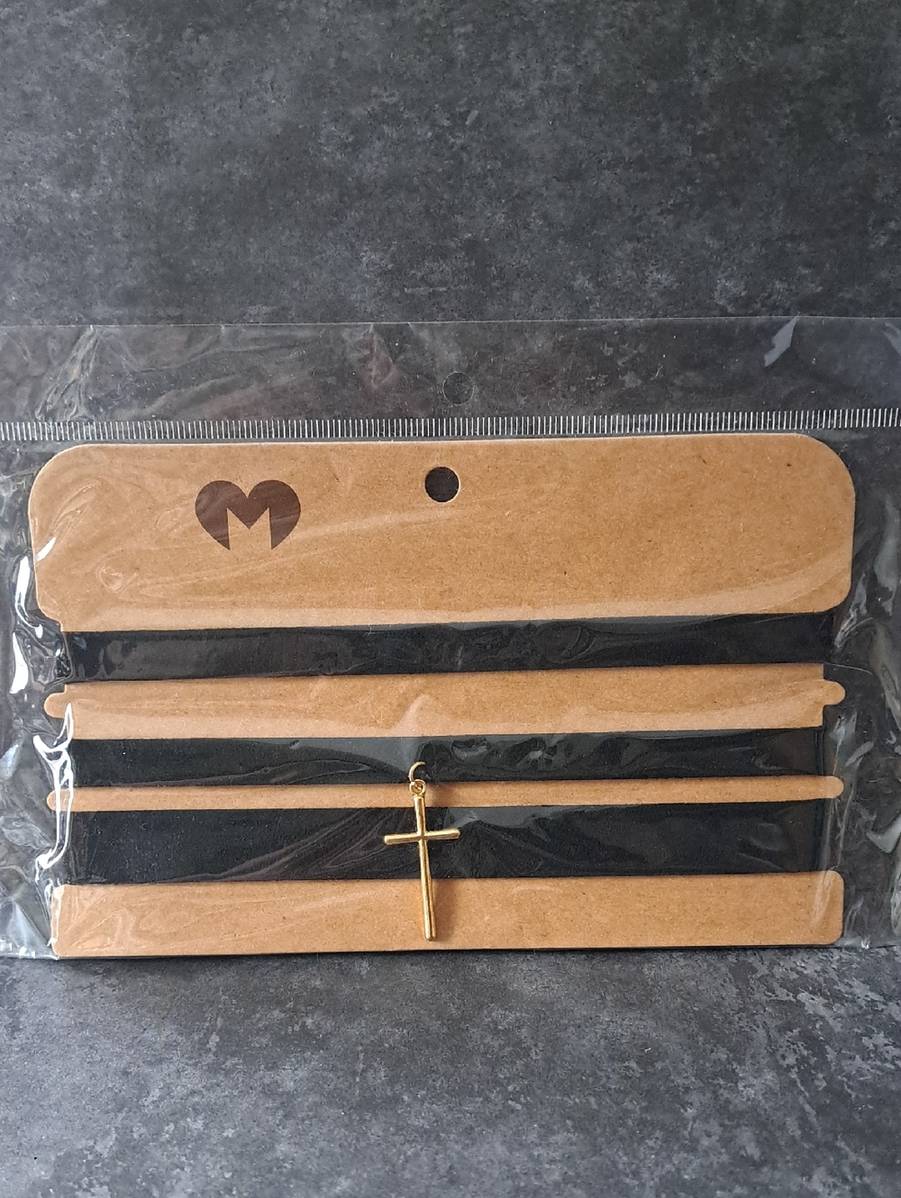 Black Choker Necklace with Gold Cross Pendant